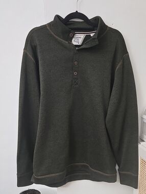 Weatherproof Olive Green Henley Crewneck Sweater